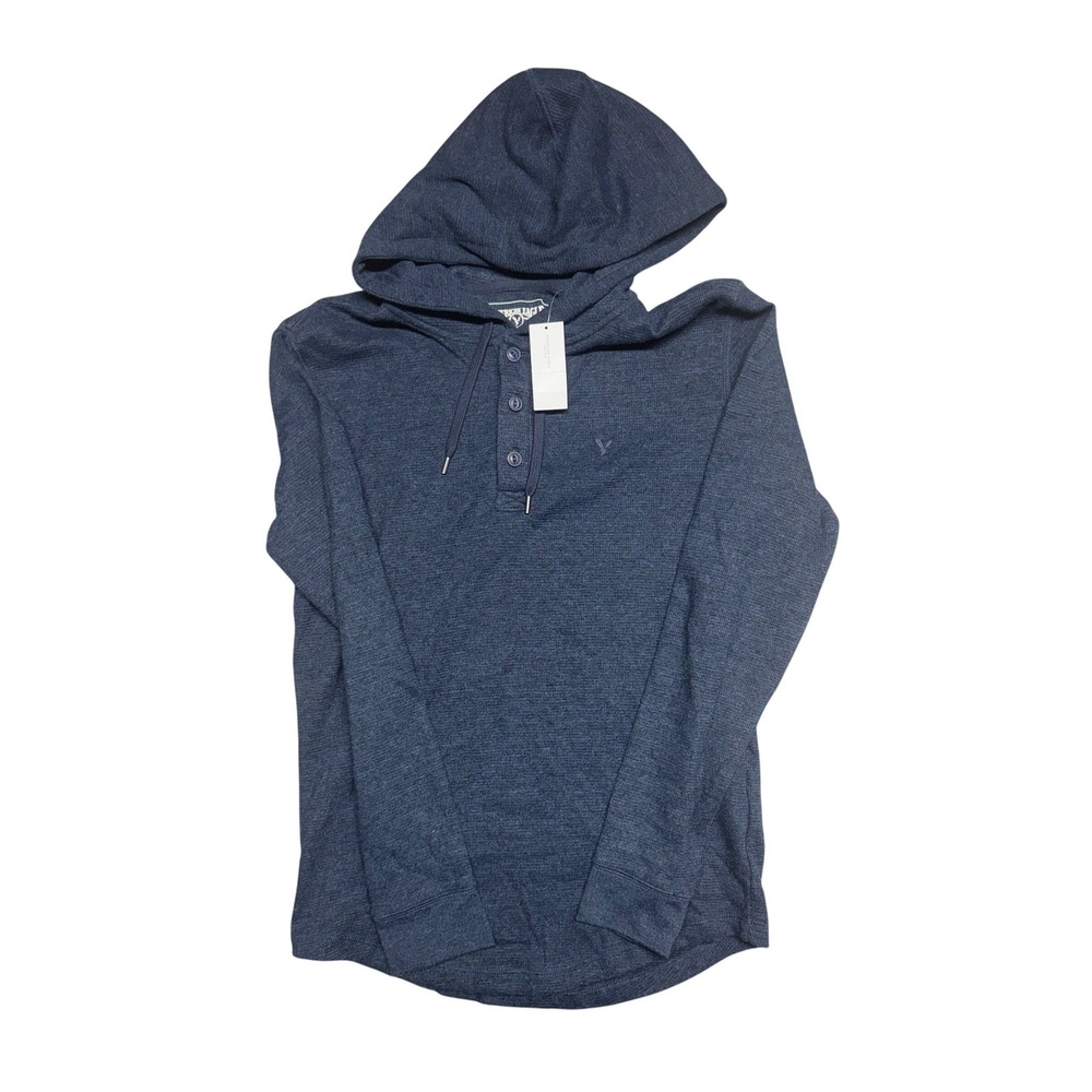 American Eagle Mens XS Navy Blue Waffle Knit Henley Hoodie NWT 017-0166-2572